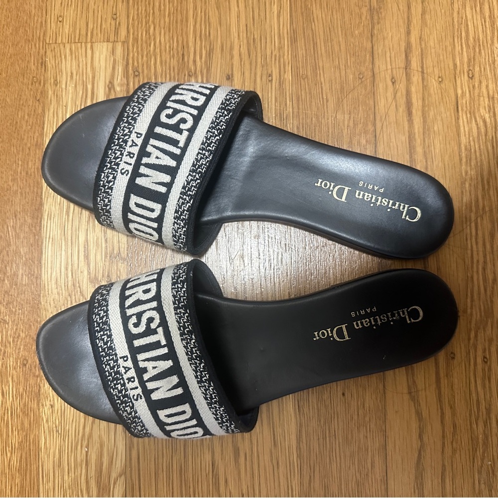 Dior Black and White Logo Slide Sandals